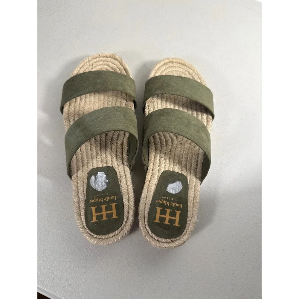 Haute Hippie Style Olive Green Two Strap Espadrille Slide Sandals Women Sz 9 m